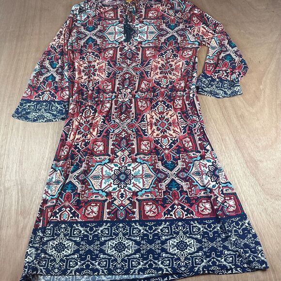 Ruby Rd. Dresses & Skirts - Ruby Rd Women’s XL Midi Dress Multicolor Boho Geometric Print 3/4 Sleeve